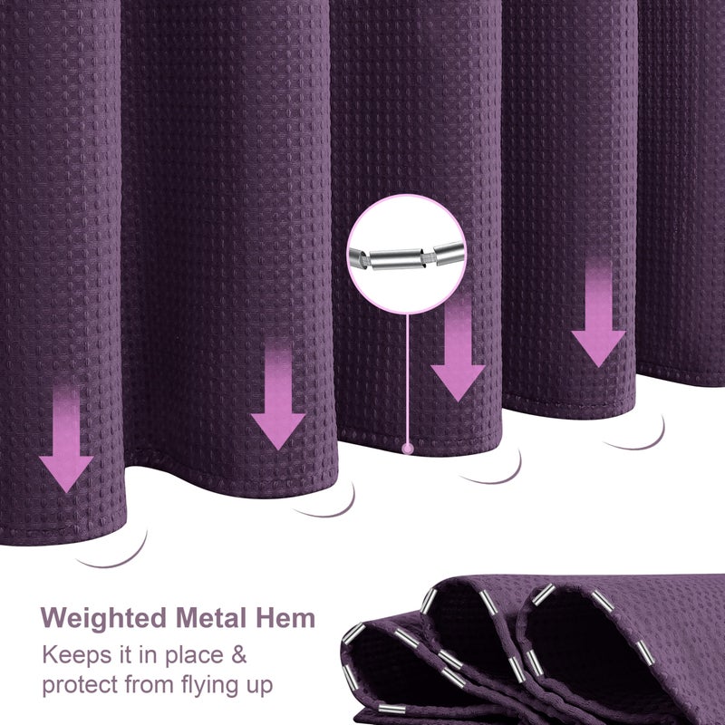 VANZAVANZU Waffle Weave Shower Curtain with Stainless Steel Hooks - 230 GSM Heavy Duty Fabric Bath Curtains, Hotel Luxury Quality, Water Resistant, Machine Washable, Weighted Hem, 72 x 72 Inches (Purple) - Image 5